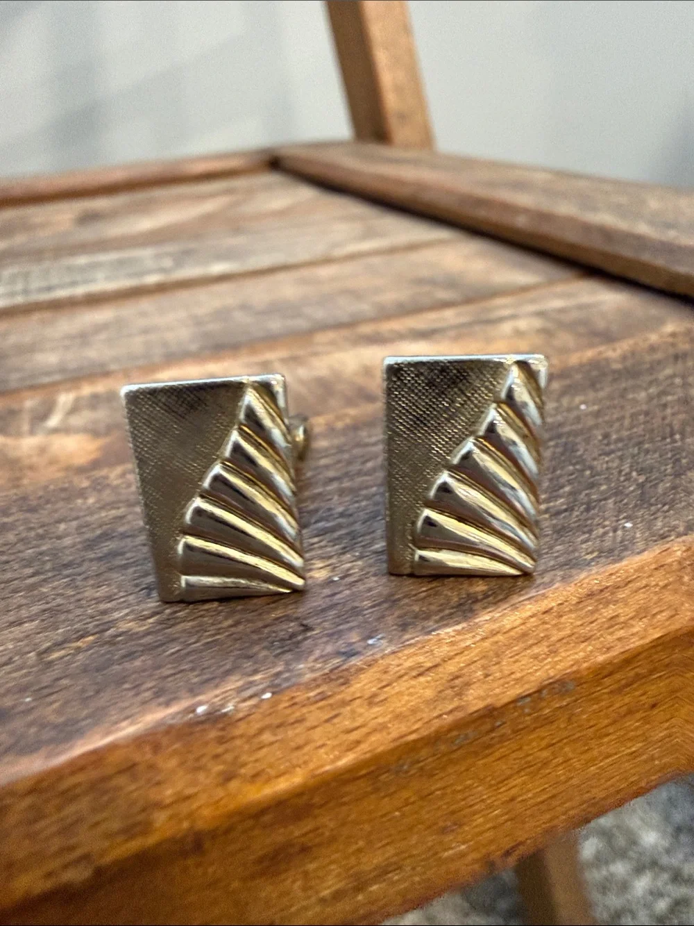 Vintage Gold Tone Geometric Cufflinks Textured Art Deco Style Men’s